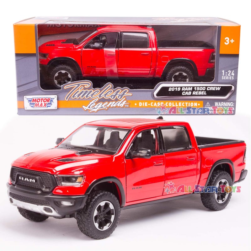MOTORMAX 2019 RAM 1500 Rebel Crew Cab Pickup Truck Red 1/24 Diecast Model Car - Image 1
